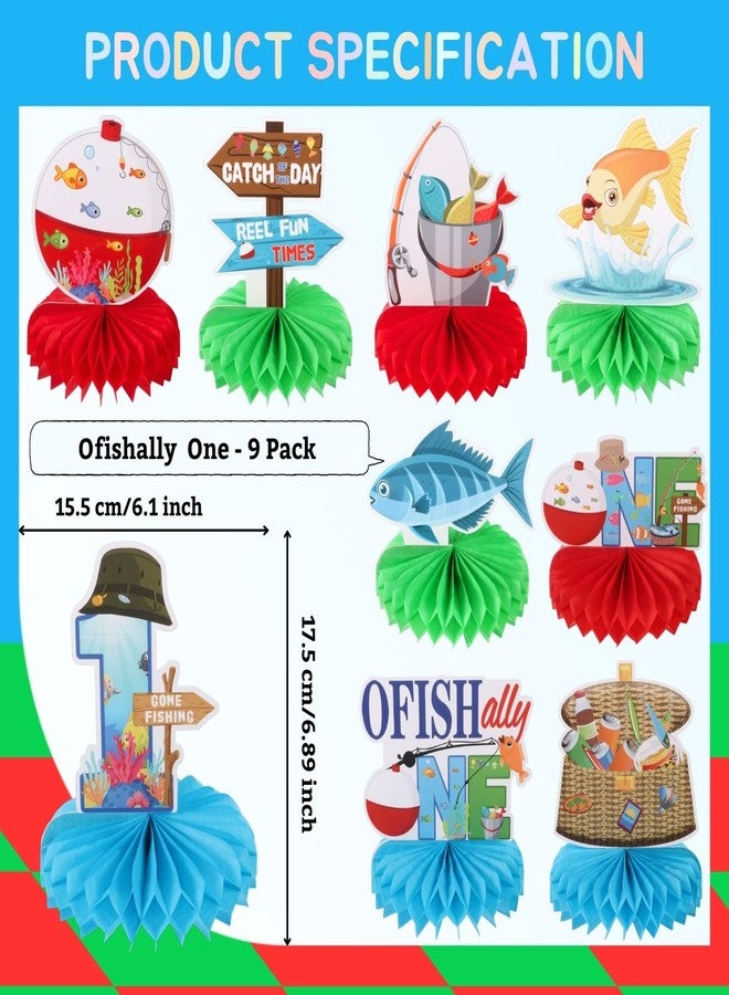 RANERVZ 9pcs Ofishally First Birthday Honeycomb Centerpieces Gone Fishing Party Table Decorations O Fishally Tabletop Centerpieces for One Birthday Baby Shower Table Topper Sign Decorations - Image 2